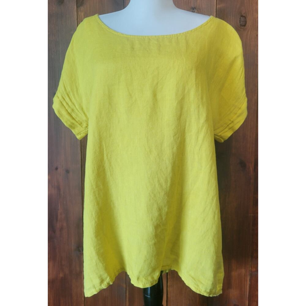 Terzo Millennio Women Small Yellow Linen Blouse Shell Button‎ Back Made in Italy